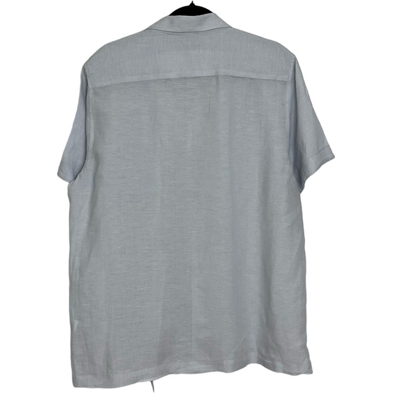 Linen Powder Blue Collared Chest Pocket Short Sleeve Shirt‎ Club Room Size L - Picture 3 of 6